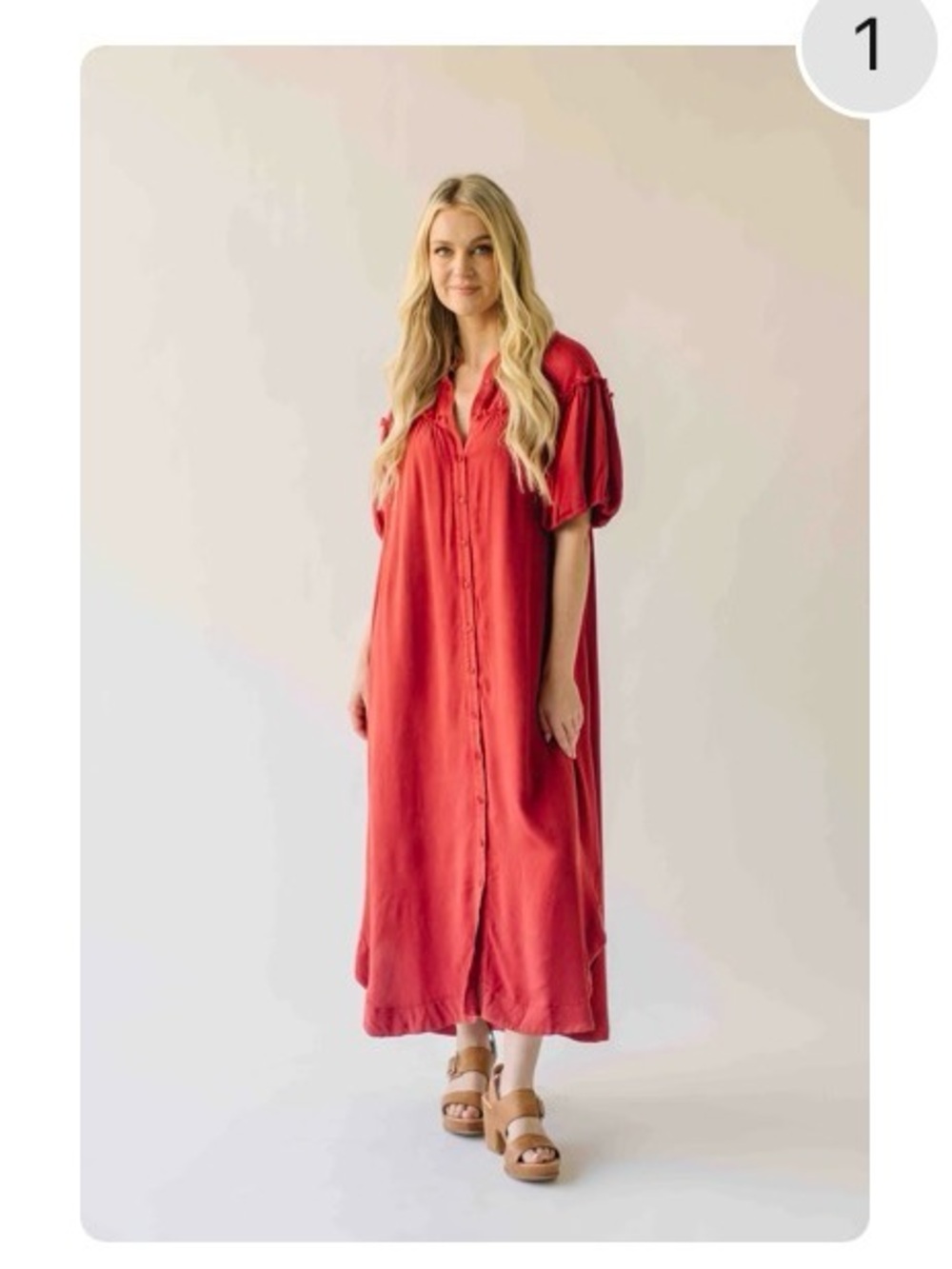 Puff-sleeve Button-down Midi dress